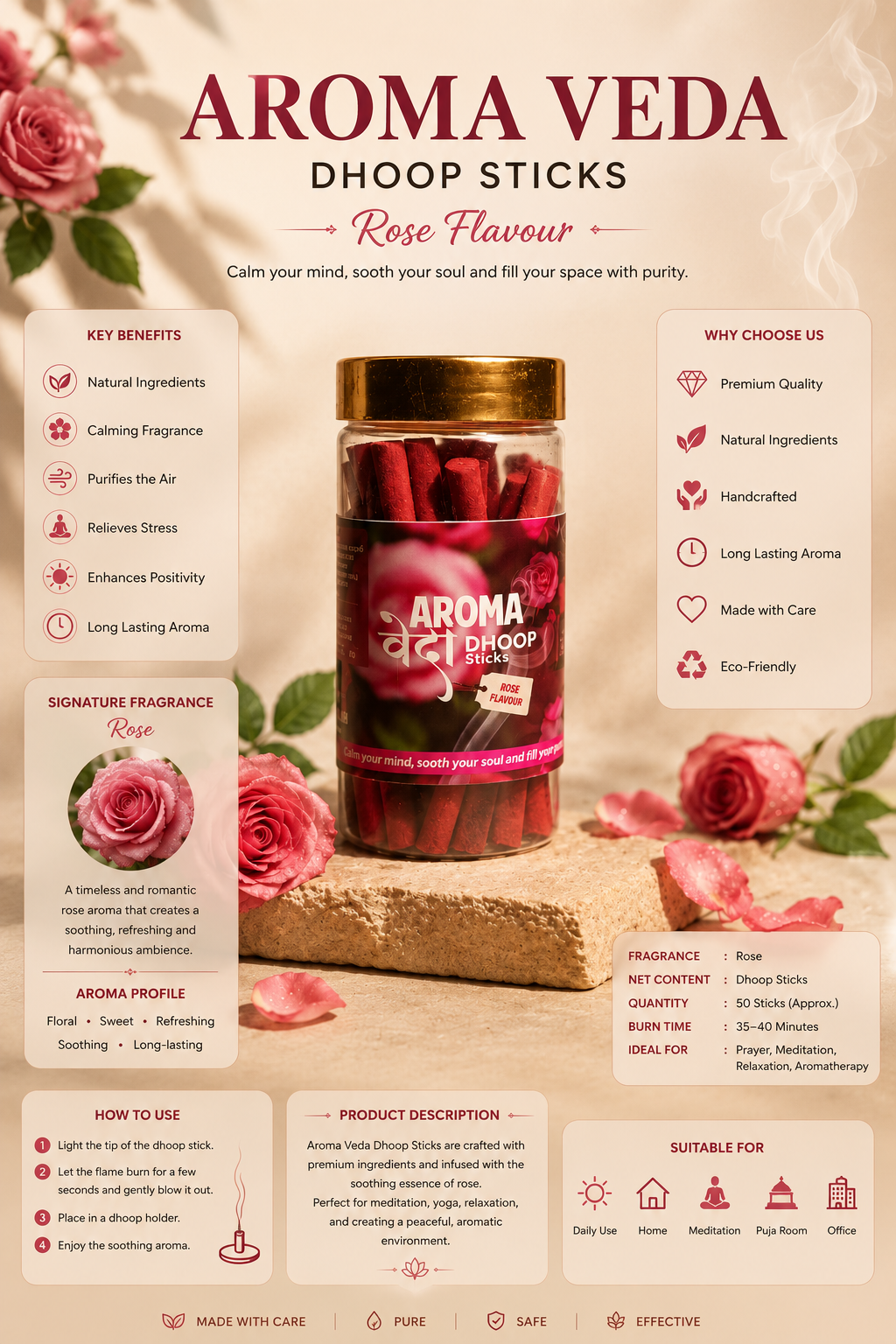 Aroma Veda Dhoop Batti - Rose