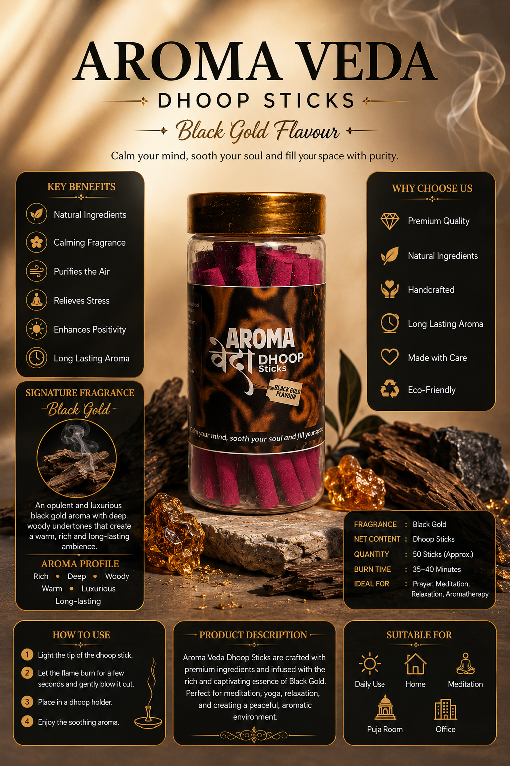 Aroma Veda Dhoop Batti – Black Gold